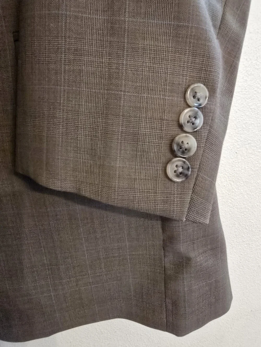 Jos. A. Bank Signature Wool Tan Beige Blue Stripe Plaid 40R Blazer Sport Coat